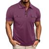 Men's Lapel T-shirt with Chest Pockets Short Sleeve Button-up Collar Tee Solid Color Casual Pullover Tee Shirt for Gym Streetwear