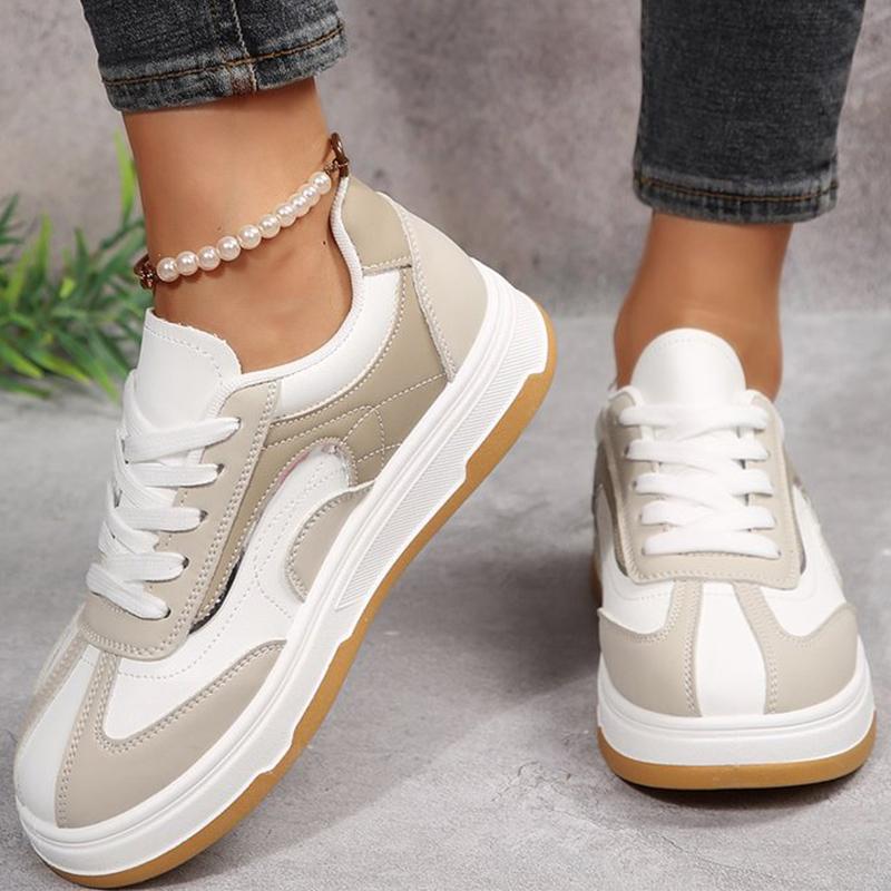 Модная женская обувь 2025 Кроссовки смешанных цветов Женская весенне-осенняя обувь больших размеров на шнуровке для ходьбы и спорта Женские повседневные туфли на толстой платформе