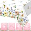 New Butterfly Wildflower Spring Floral Tablecloth Waterproof Reusable Table Mat Rectangle Shape DIY Table Cover Party