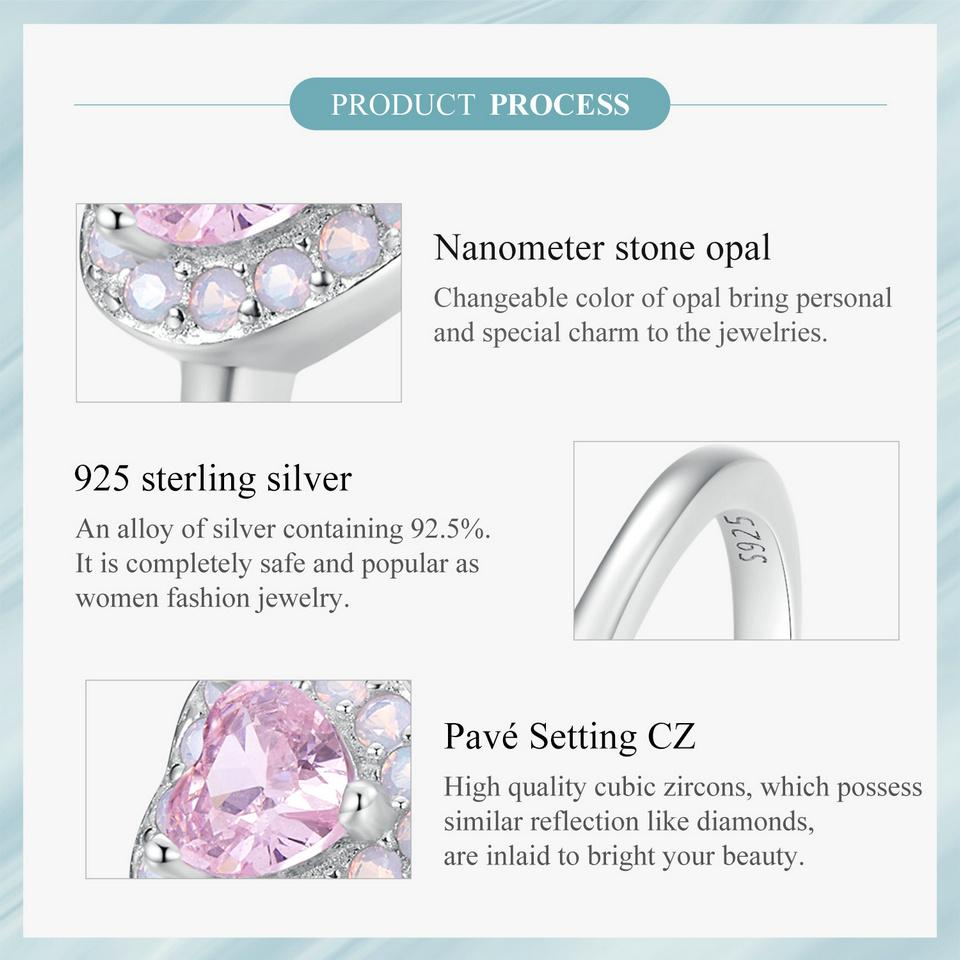 WOSTU Женские кольца из стерлингового серебра 925 пробы с розовым фианитом и сердцем Купидона, штабелируемые кольца, обручальные украшения для вечеринок, прекрасный подарок для нее