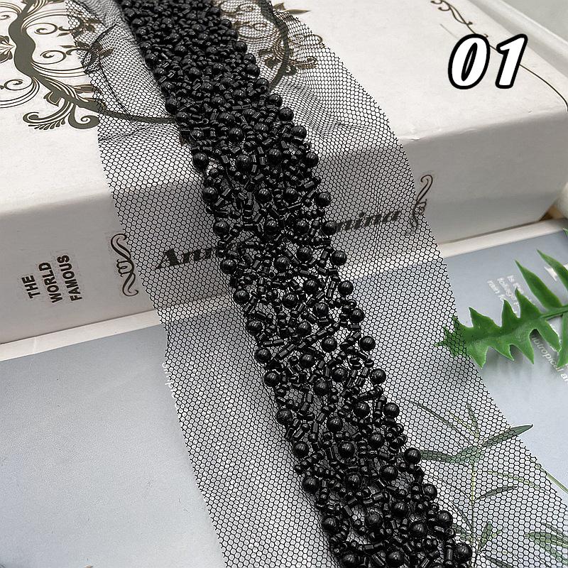 Кружевная лента с бисером Кружевная ткань Отделка бахромой из бисера Вышитая отделка воротника Африканская кружевная ткань Шитье DIY поделки