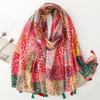 Silk Scarf Fresh Bohemian Exotic Ethnic Style Secret Garden Contrast Color Block Fringe Shawl