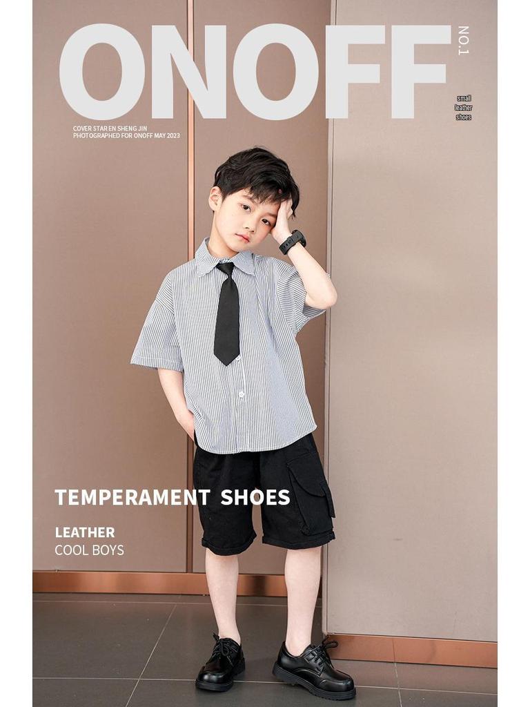 Мальчиковые черные кожаные школьные туфли - Корейский стиль, мягкая подошва, весна/осень 2025