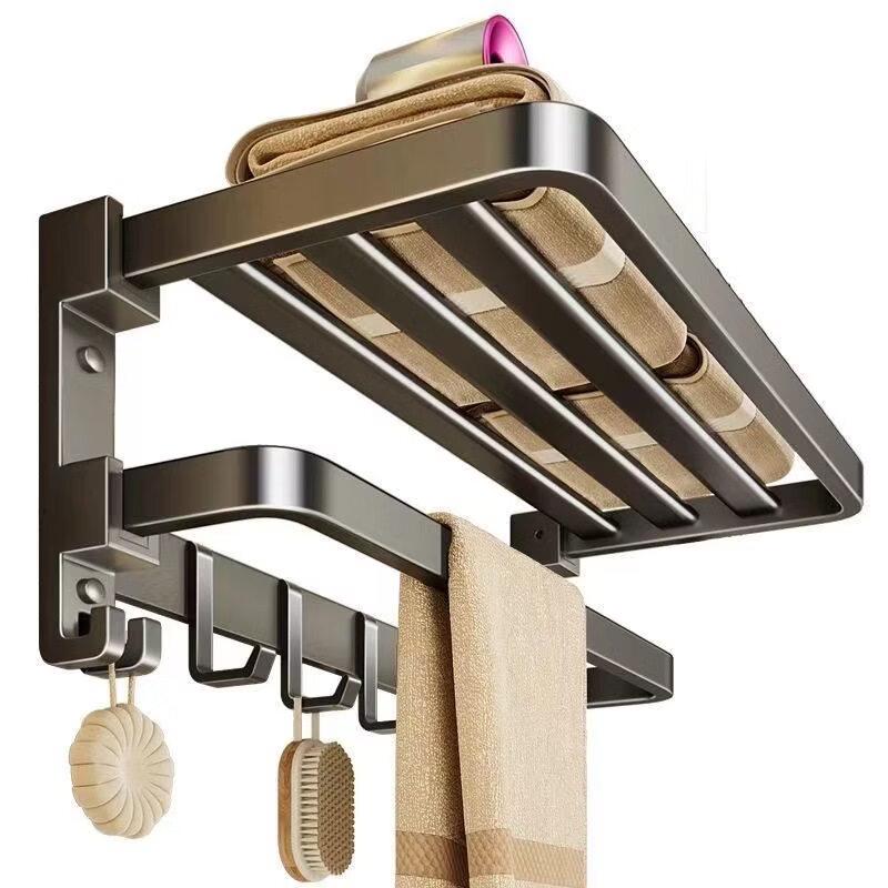 Rongyu 50cm Double Folding Towel Rack with Hooks