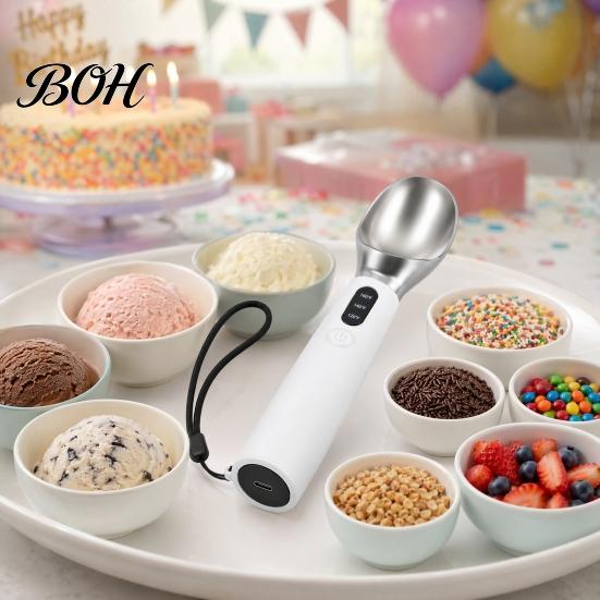 Yogurt Scooper Rechargeable Heated Ice Cream Scoop, Electric with 3-Level Heat, Hard Scooping Tool LED Display, 2000mAh Battery for Cream, Gelato,