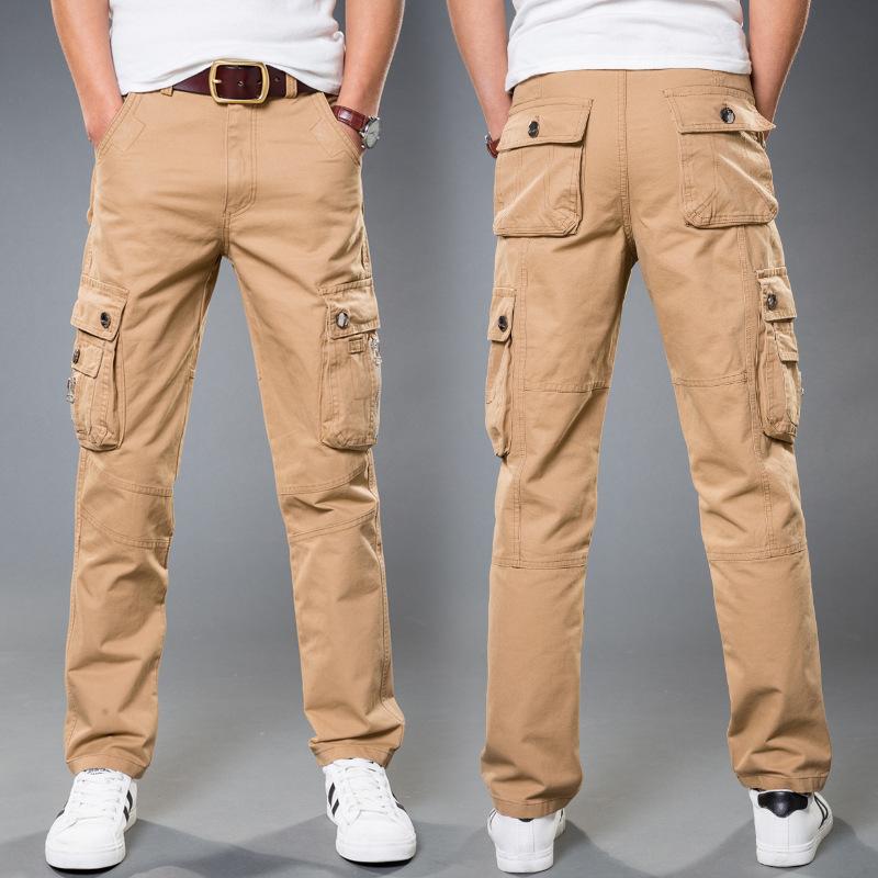 Высококачественные повседневные брюки для мужчин, свободные брюки-карго с несколькими карманами, модные черные брюки для работы