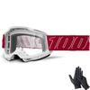 [GRANTZ ONE] ACCURI2 100% Clear Lens Motorcycle Motocross Goggles with Nitrile Gloves (Red Line)