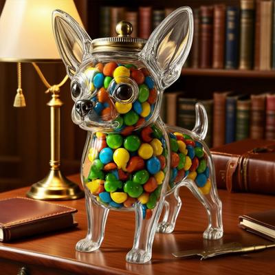 Банка для лакомств Многоразовая Стеклянная в форме собаки Герметичная для хранения корма для домашних животных
