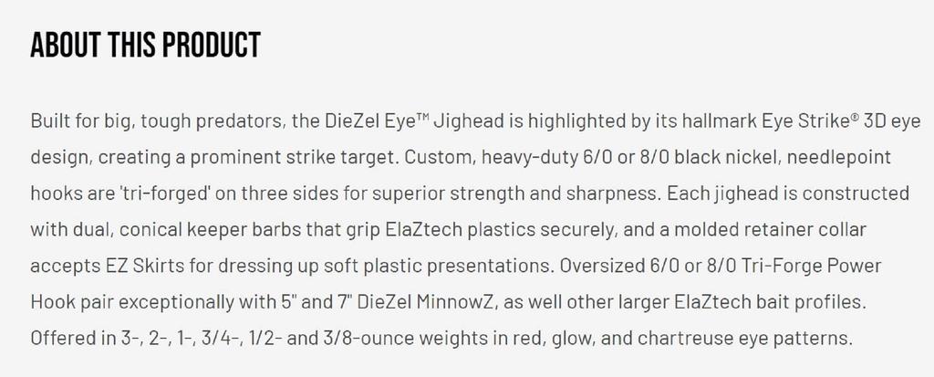 Zman Jighead Diezel Eye 3/4 Oz 8/0 2/pack Chart (4267)