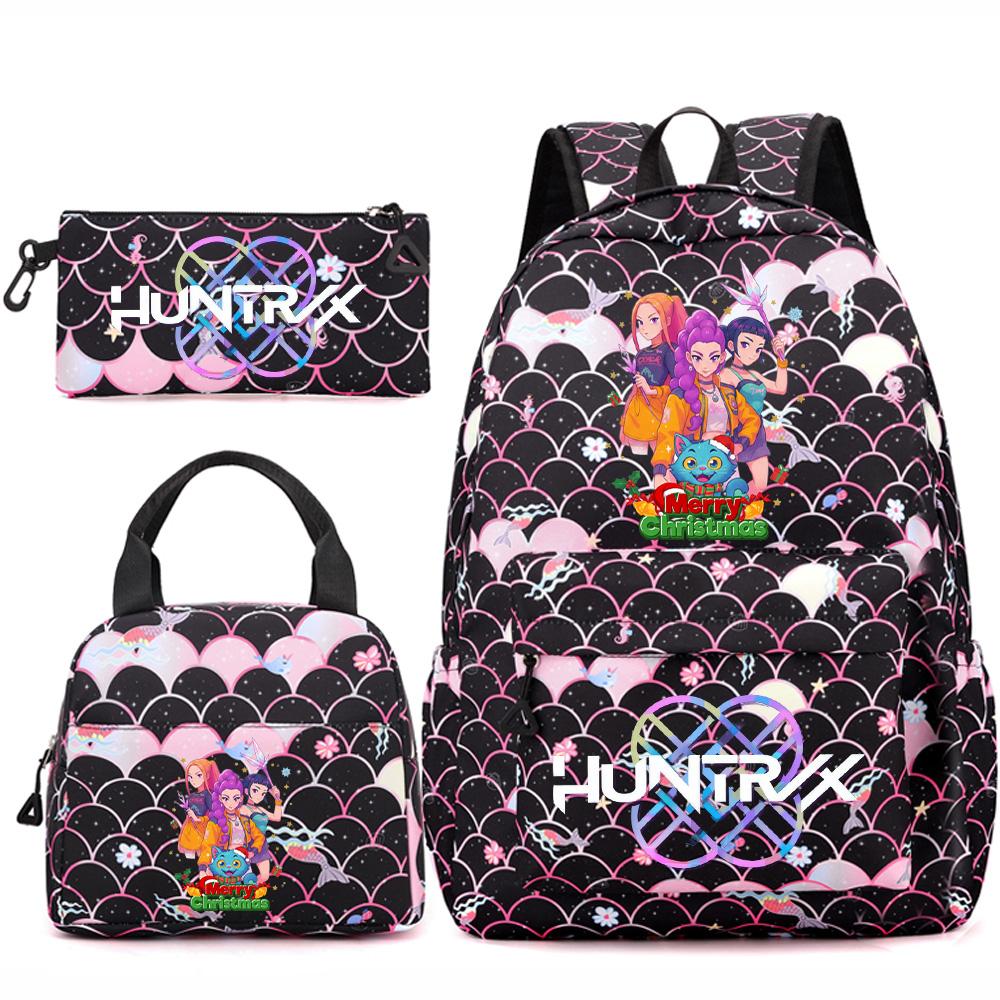 3Pcs/set Christmas KPOP Printed Backpack Handbag Pencil Case for Teenger Student Girl Boy Schoolbag Kid Bookbag Large Capacity Travel Bag Gift