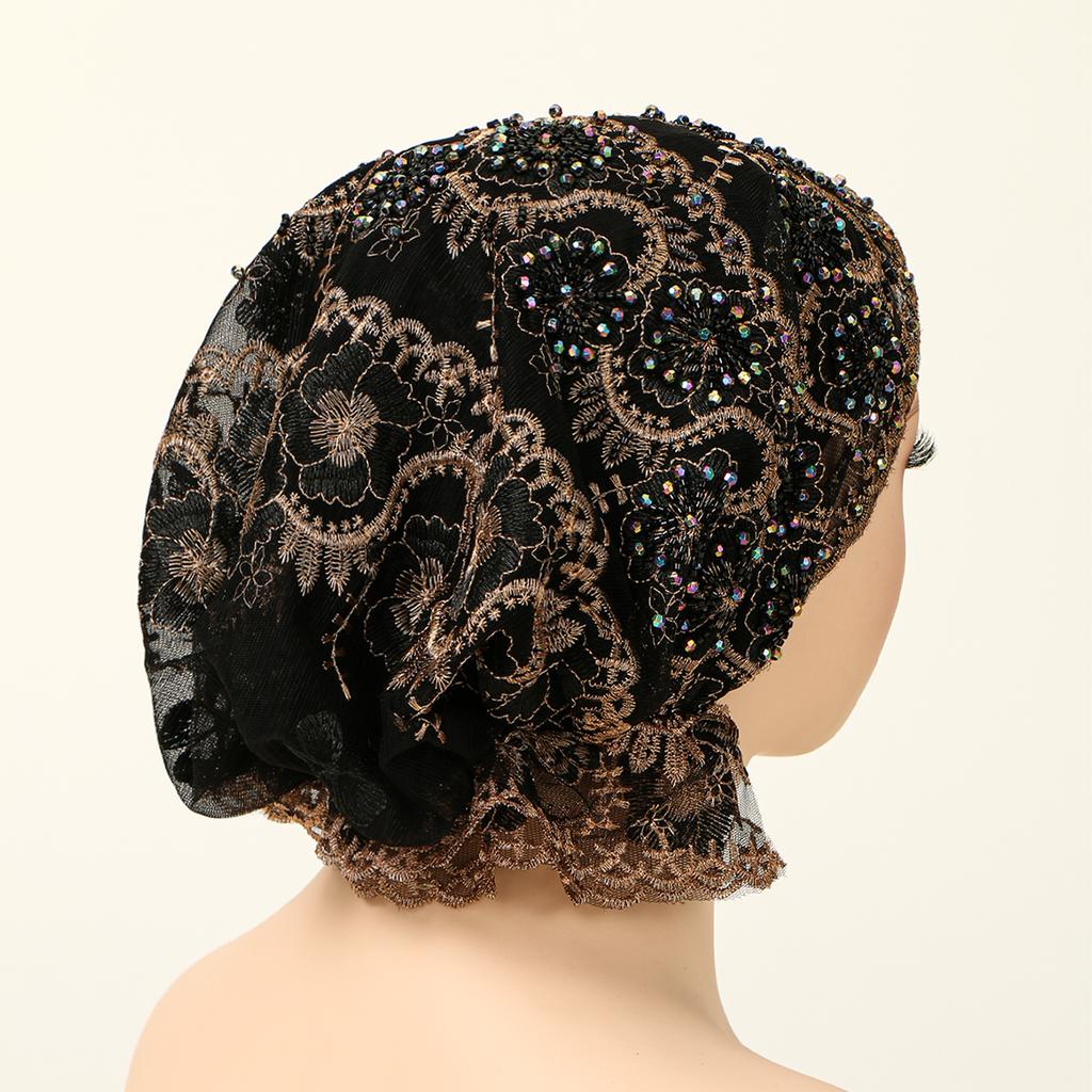 Модная Роскошная Мусульманская Кружевная Внутренняя Шапочка с Жемчугом Эластичный Исламский Головной Убор Для Женщин Элегантная Молитвенная Шапочка Декоративное Покрытие Головы
