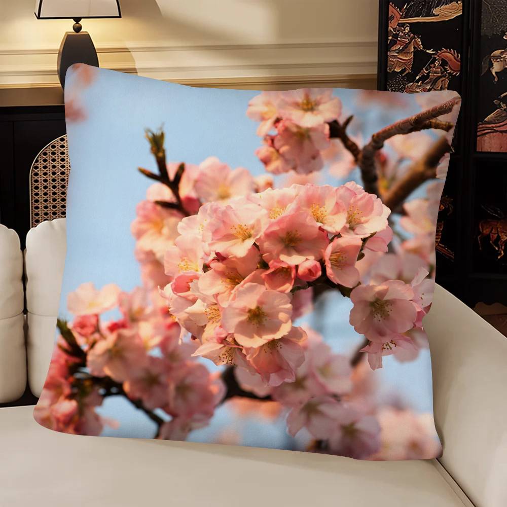 Cherry Blossoms Pillow Case Fashion Square Pillowcase Bedroom Sofa Room Ins Decoration Leisure