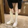 Fashion Shoes for Woman Lace-up Footwear Elastic Black Women's Boots Winter Knee High Shaft Sock Long with Laces Comfortable and Elegant