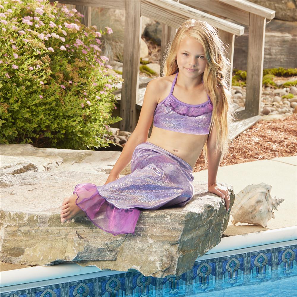 3 шт./компл. детские купальники русалки для девочек, бюстгальтер с лямкой на шее + шорты + хвост русалки