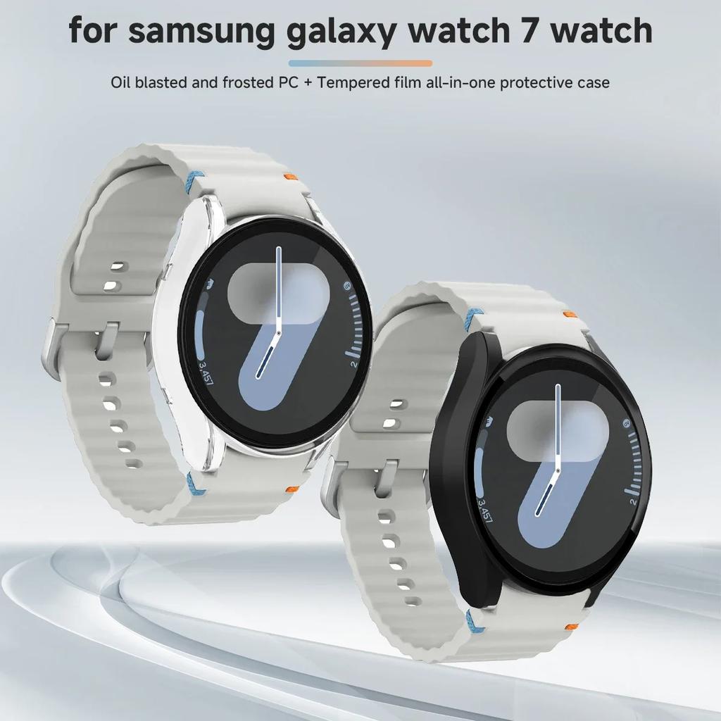 Закаленное Стекло+ Чехол-Бампер из Поликарбоната для Samsung Galaxy Watch4 5 6 7 44мм 40мм Полное Покрытие Защитный Бампер Чехол Аксессуары для Galaxy Watch7