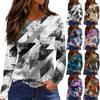 Women's Fashion Hem Slit Casual Retro Floral Print Round Neck Long Sleeve Top