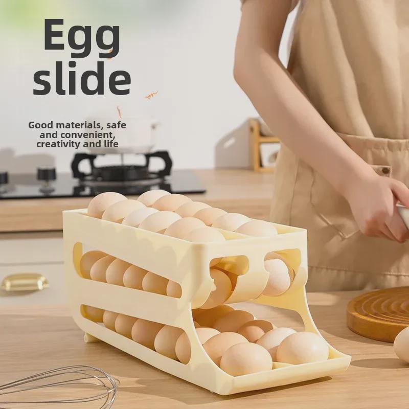 Ящик для яиц трехслойный с выдвижной крышкой: Автоматическое двухрядное хранение в дверце холодильника