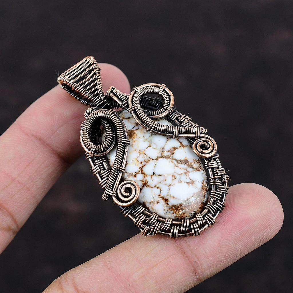 Подвеска из магнезита «Дикая лошадь», обмотанная медной проволокой, медное украшение, подвеска ручной работы, украшение, обмотанное проволокой, для подарка, подвеска из настоящего драгоценного камня