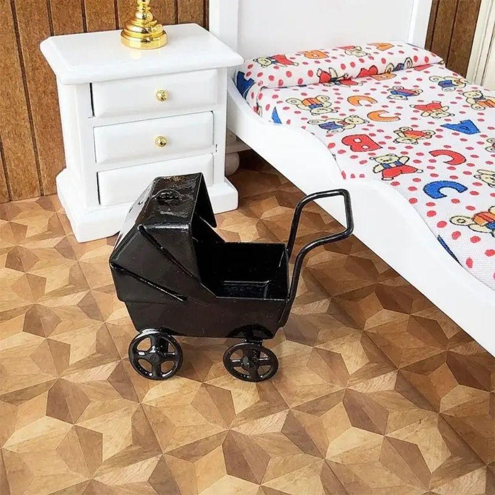Wrought Iron Mini Bassinet Stroller Realistic Doll Pram Toys Baby Stroller Model Kids Pretend Play