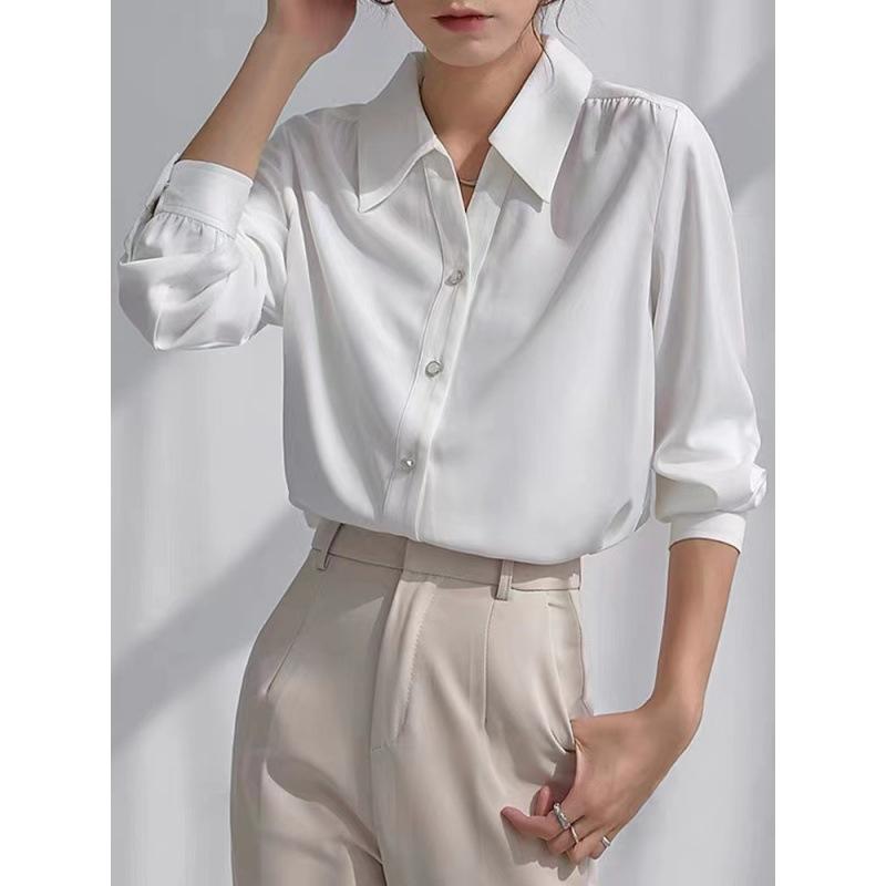 Повседневная женская рубашка, белая рубашка с длинными рукавами, женская, для холодного ветра, для женщин, для пожилых, с чувством профессионального темперамента, драпированная, устойчивая к складкам блузка