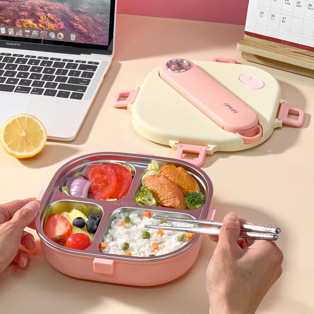 WORTHBUY Милый ланч-бокс из нержавеющей стали 304 с разделителями и столовыми приборами, нагреваемый, большой вместимости, герметичный набор контейнеров для еды для студента