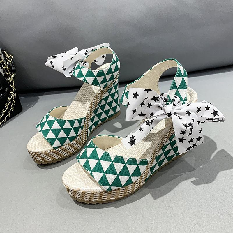 Women 2024 New Platform Wedges Sandals Summer Sapatos Feminino Shoes Ankle Strap Fruit Print Footwear Sandalias De Mujer Pumps