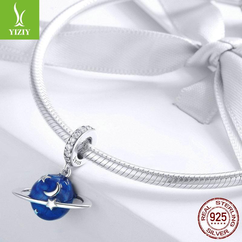 Yinziyun Korean Fashion Blue Planet 925 Silver Beaded Bracelet Pendant SCC933