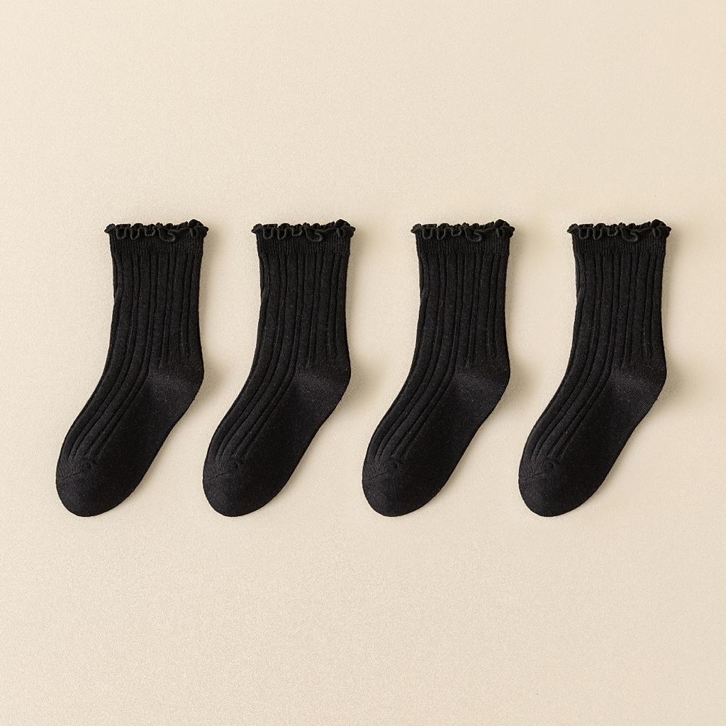 Детские носки из хлопка с двойной иглой, с вертикальными полосками и узором «грибок» для девочек, средние носки из хлопка, складывающиеся в стопку