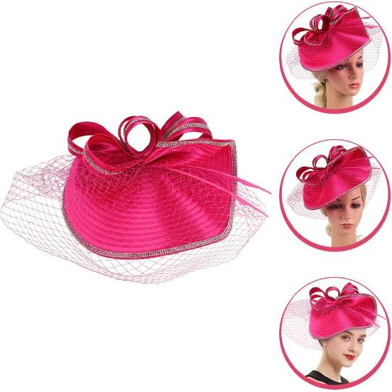 Milisten Fascinators Hat for Women Cocktail Party Tea Party Headband, Pink Sinamay Mesh Headdress, Wedding Hairband, Elegant Women Special Occasion