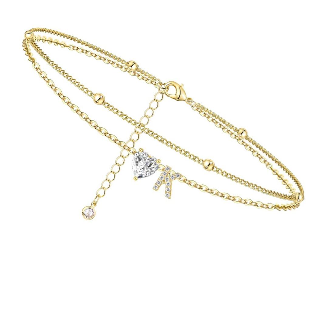 Инициал Сердце Ножной браслет Сердце Буква Ножной браслет Персонализированная монограмма Ножной браслет1 шт