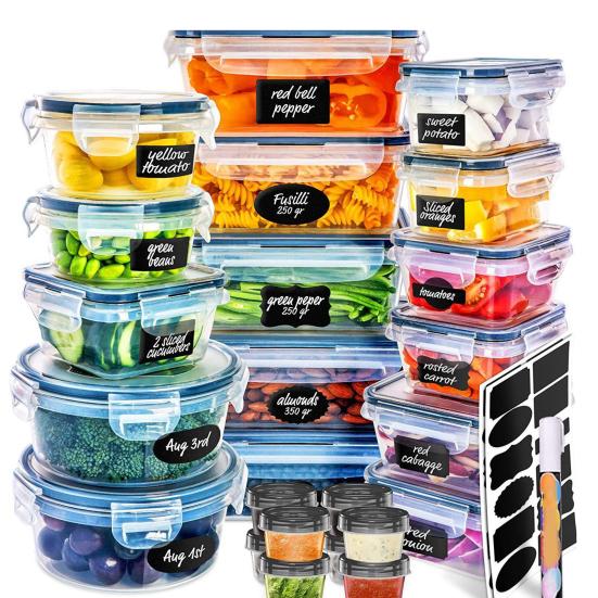 24Pcs/Set Food Storage Containers Leak-Proof Sealed Boxes with Lids Plastic Meal Prep Containers Includes Labels And Pen for Kitchen Pantry