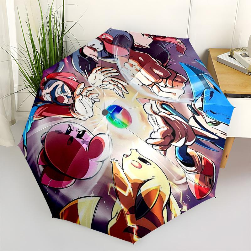 1pc Sonic, Mario, Pikachu & Friends: Auto-Open Umbrella, Portable 3-Fold Design with 8-Bone Iron Frame, Outdoor for Fans, Travelers, Everyday Use, Per