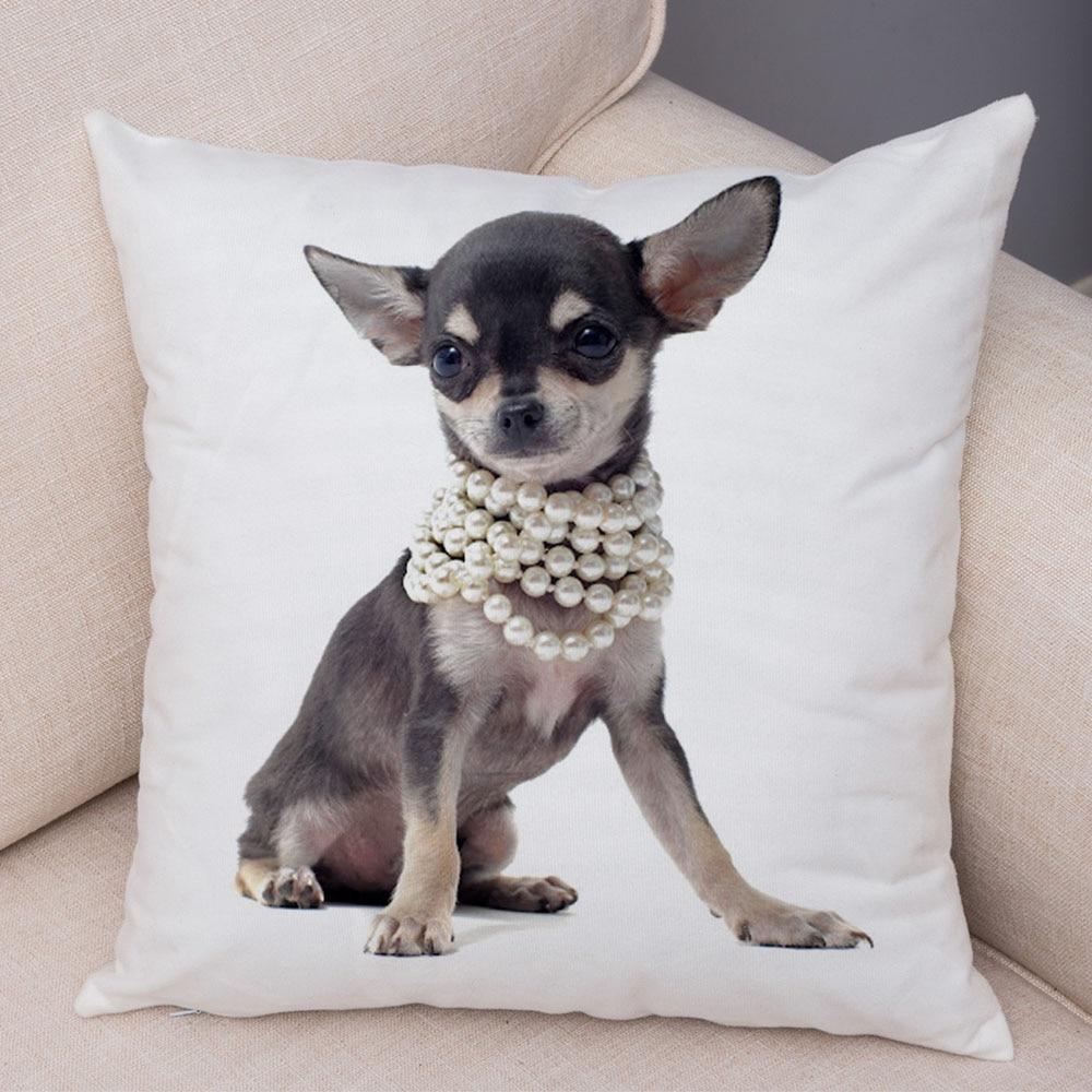 Cute Pet Animal Pillowcase Decorative Cute Puppy Chihuahua Pillowcase Soft Plush Cushion Cover for Car Sofa Home 45x45cm