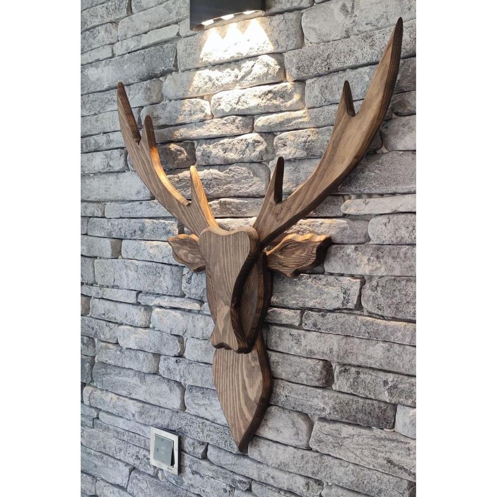 Деревянная голова оленя Ореховый цвет Декоративный орнамент на стене Домашний офис