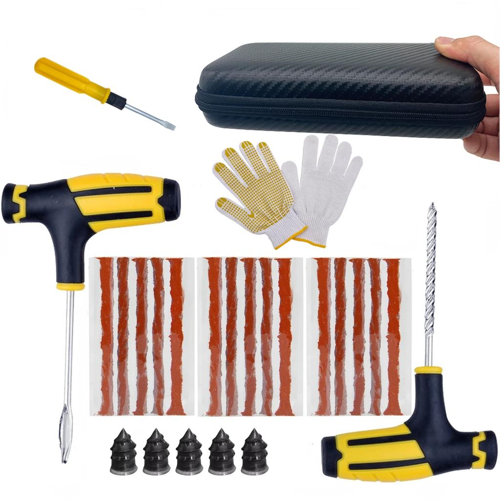 Комплект для ремонта шин для автомобилей и мотоциклов Инструменты для устранения проколов шин Аварийный набор для ремонта проколов шин Размешивание клея Набор инструментов для ремонта