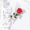 Elegant Red Enamel Rose Brooch - Fashionable Pin for Women's Clothing