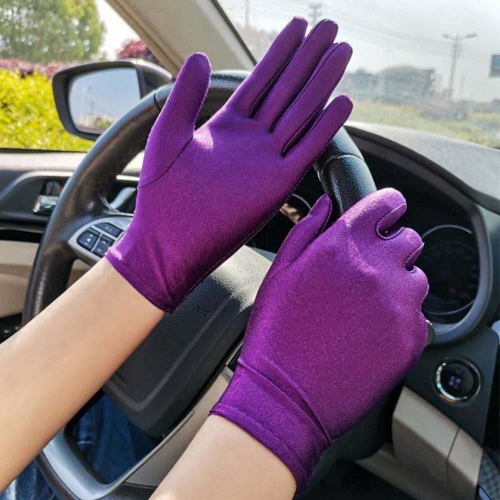 1Pair Women Thin Stretch Gloves Pure Color Driving Short Gloves Sun Protection Gloves Summer