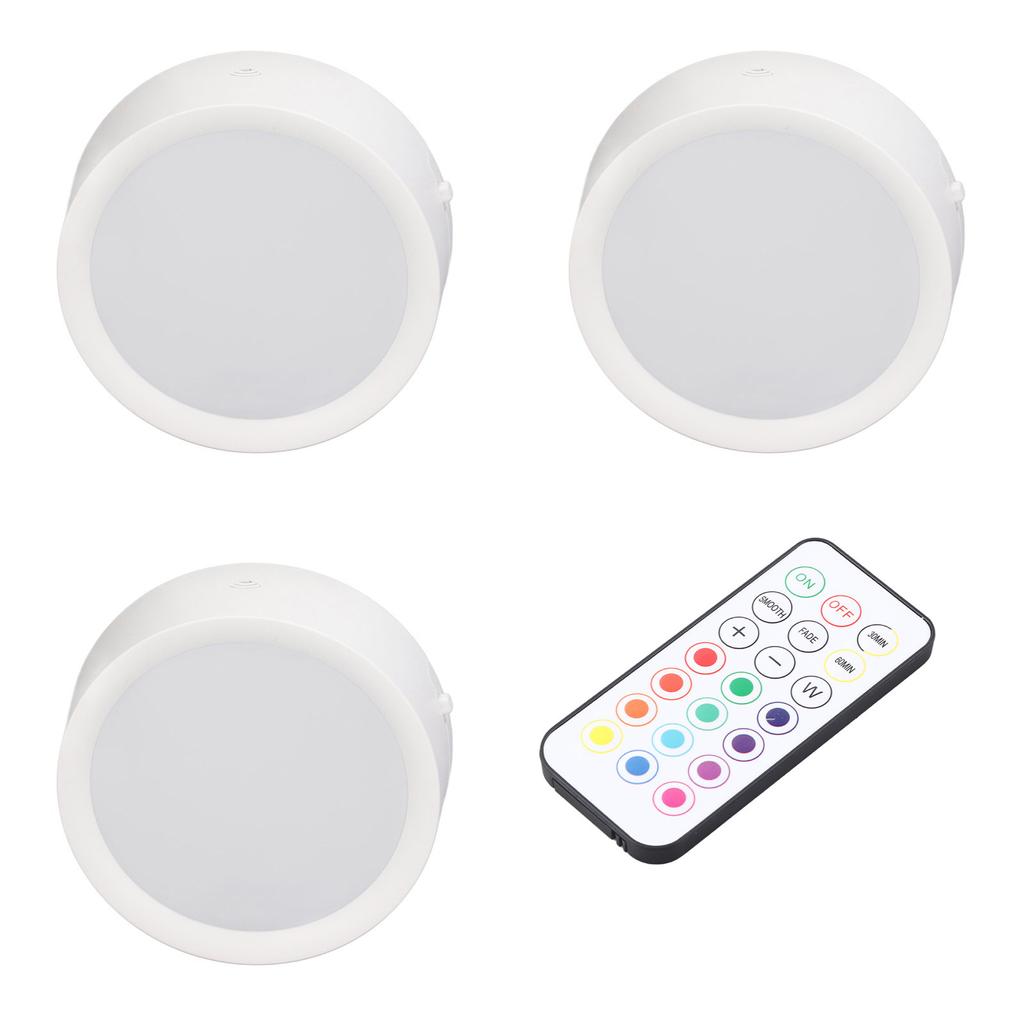 3 шт. светодиодных светильников-шайб 4 цветов с регулировкой яркости, таймером, перезаряжаемые, работающие от батареек, светодиодные нажимные лампы с E26