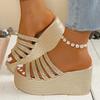 Fashion New Fashion Gold Wedge Sandals for Women Summer Braided Strap Chunky Platform Sandles Woman Thick Bottom Non Slip Beach Slippers