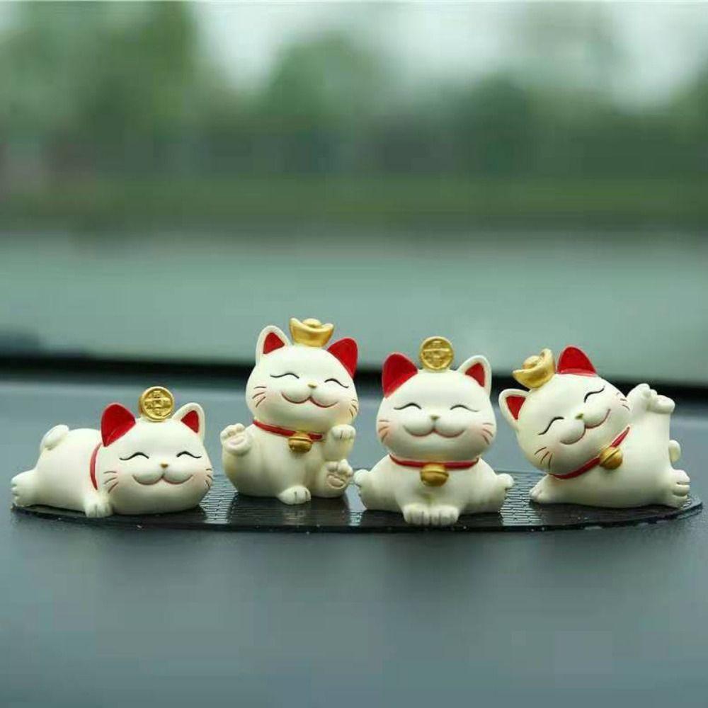 Waving Arm Mini Lucky Cat Figure Shake Head Maneki Neko Ornament Christmas