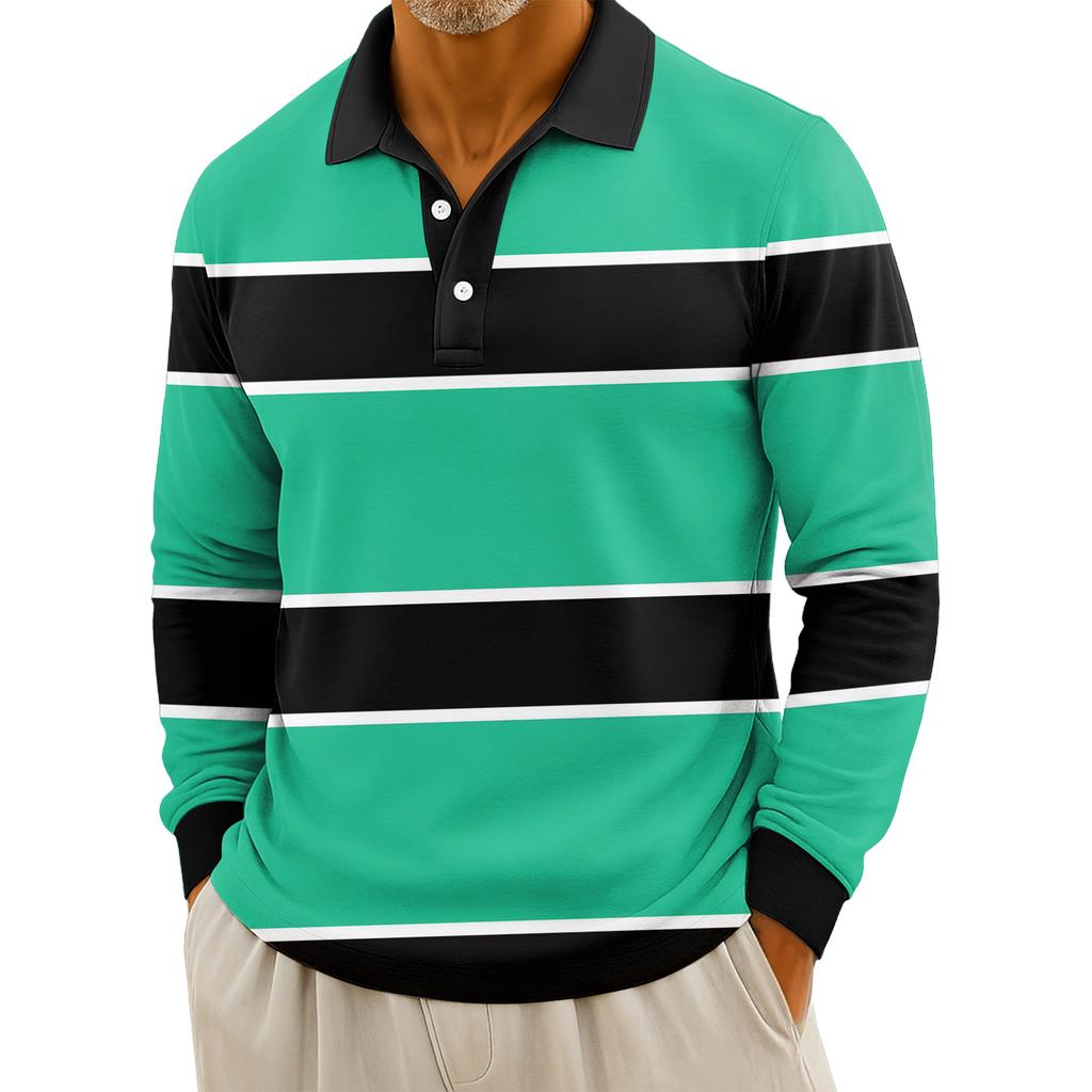 Мужские повседневные топы с длинными рукавами на пуговицах с полосатым принтом