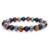 Mixed Stone Bracelet Obsidian Tiger's Eye Hematite Triple Protection Bracelet Natural Semi-Precious Stone_Silver