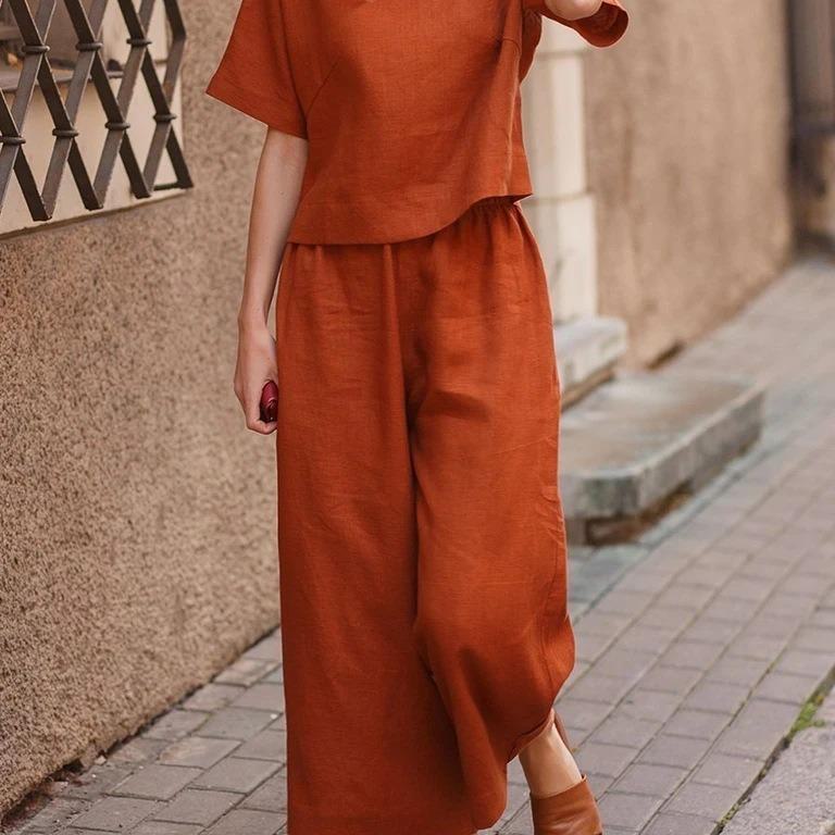 2023 International Solid Color Short-Sleeve Two-Piece Suit - Women's Elegant Commuting Outfit