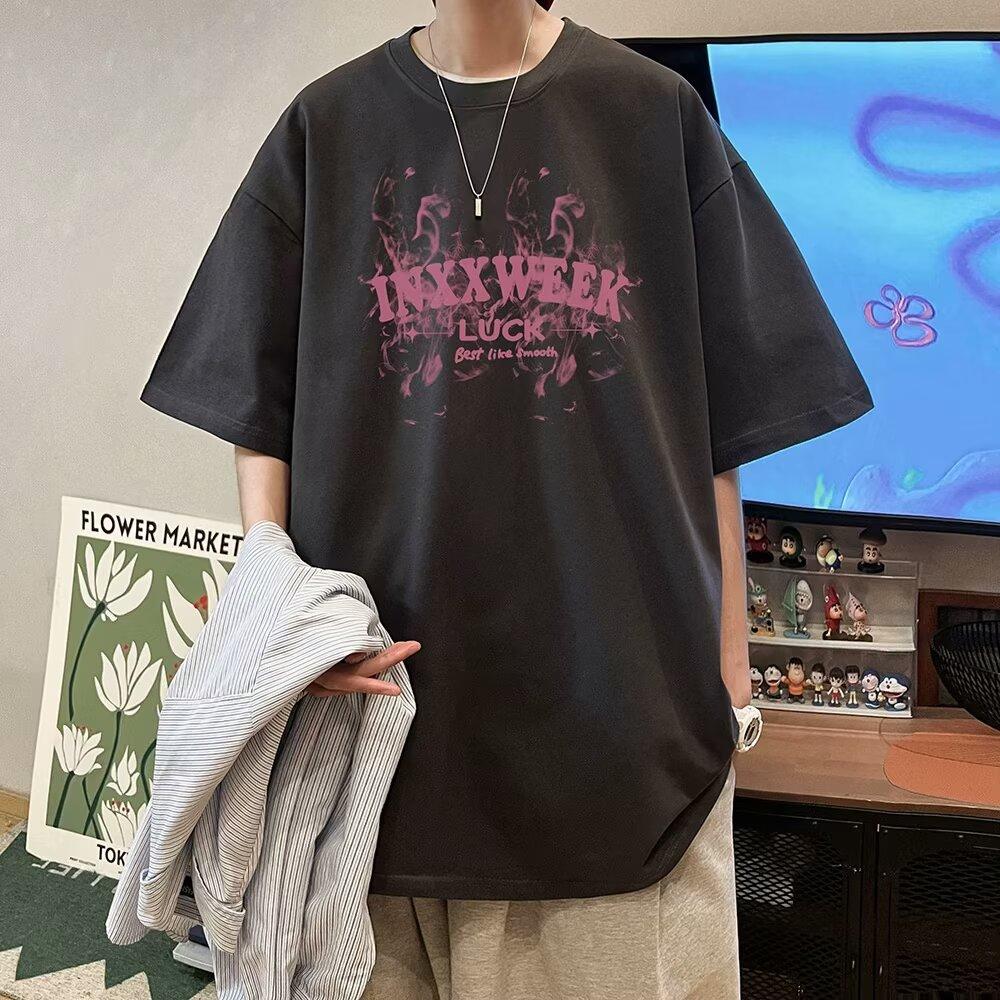 2024 New Short-Sleeved T-shirt Men's Ins Fashion Brand European and American Hip Hop Style Round Neck Bottoming Shirt Top Summer