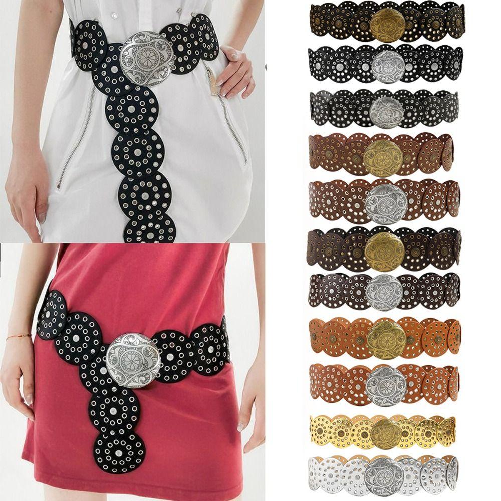 Metal Buckle Hollow Belt Y2K Wide Belts Vintage Disc Belts  for Women