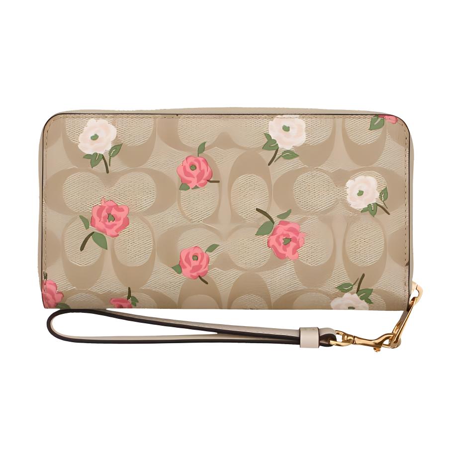 Coach Кошелек на молнии 19 Цветочный принт Покрытие из канваса и телячья кожа Женский кошелек Золотой Светло-хаки Мультиколор CR966-IMOTV