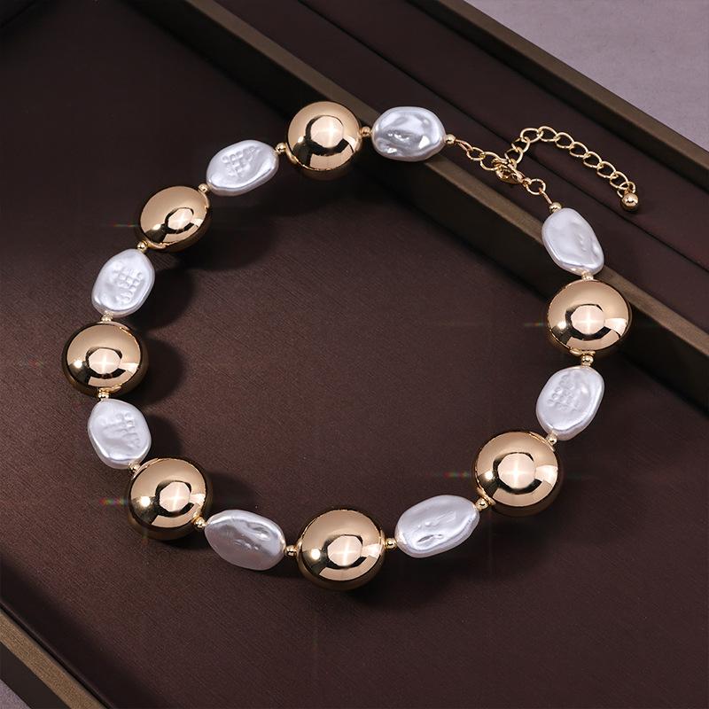 Irregular Baroque Pearl Splicing Metal Collar Niche Design Clavicle Chain Jewelry Necklace