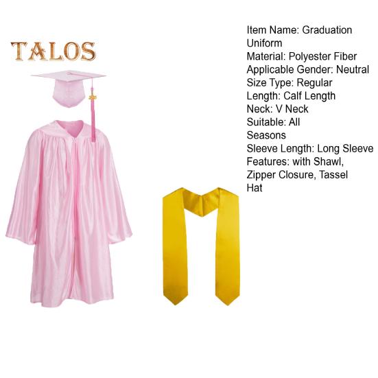 3 шт./комплект, детская выпускная форма для детского сада с кисточкой, шапочкой и шалью, V-образным вырезом, длиной до икры, длинными рукавами, застежкой-молнией, начальный выпускной халат