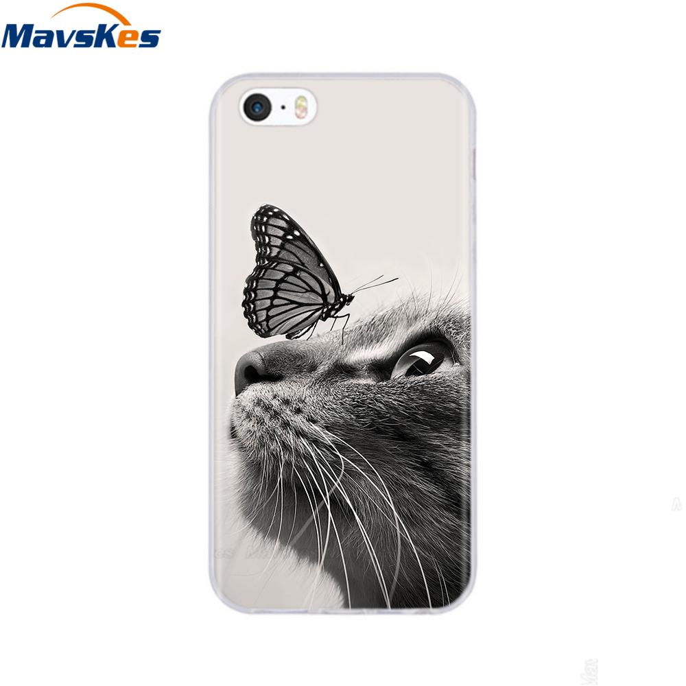 Мягкий чехол из ТПУ для iPhone 4 4s 5 5s SE 6 6s милый мультяшный кот цветок модный силиконовый чехол-бампер для телефона полная защита
