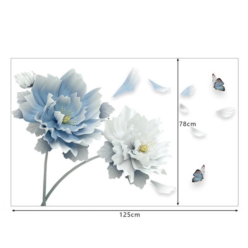 Синие цветочные наклейки на стену Спальня Гостиная ТВ Стена Фон Украшение Домашний декор